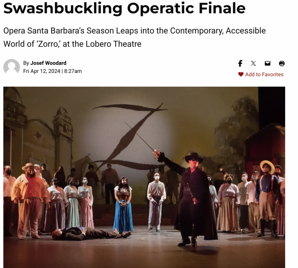 A preview of the online article from the SB Independent with an image of the Zorro stage production from the world premiere